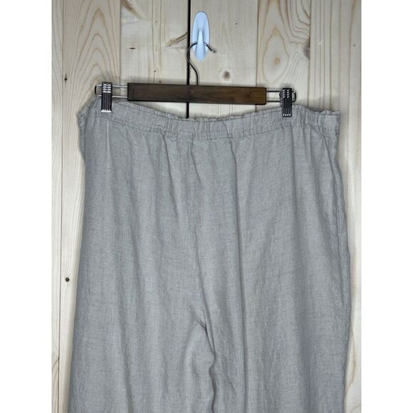 EILEEN FISHER BEIGE ORGANIC LINEN PULL ON ELASTIC WAIST WIDE LEG CROP PANTS XL - Picture 6 of 11